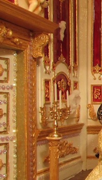 Wow, a glorious and sumptuous golden music room by Robert Kelly with dolls by Teresa Thompson, with my door case ODD15s and cornice C16